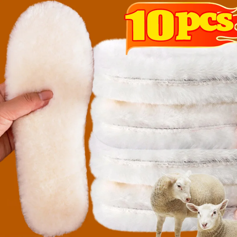 

2/10Pcs Soft Fur Wool Cashmere Insoles for Shoes Snow Boots Inner Soles Women Men Winter Thicken Fluffy Plush Thermal Shoes Pads