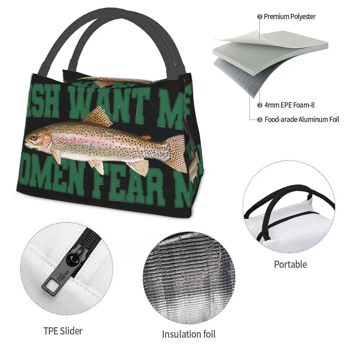 Fish Want Me Women Fear Me Portable insulation bag for Cooler Thermal Food Office Pinic Container