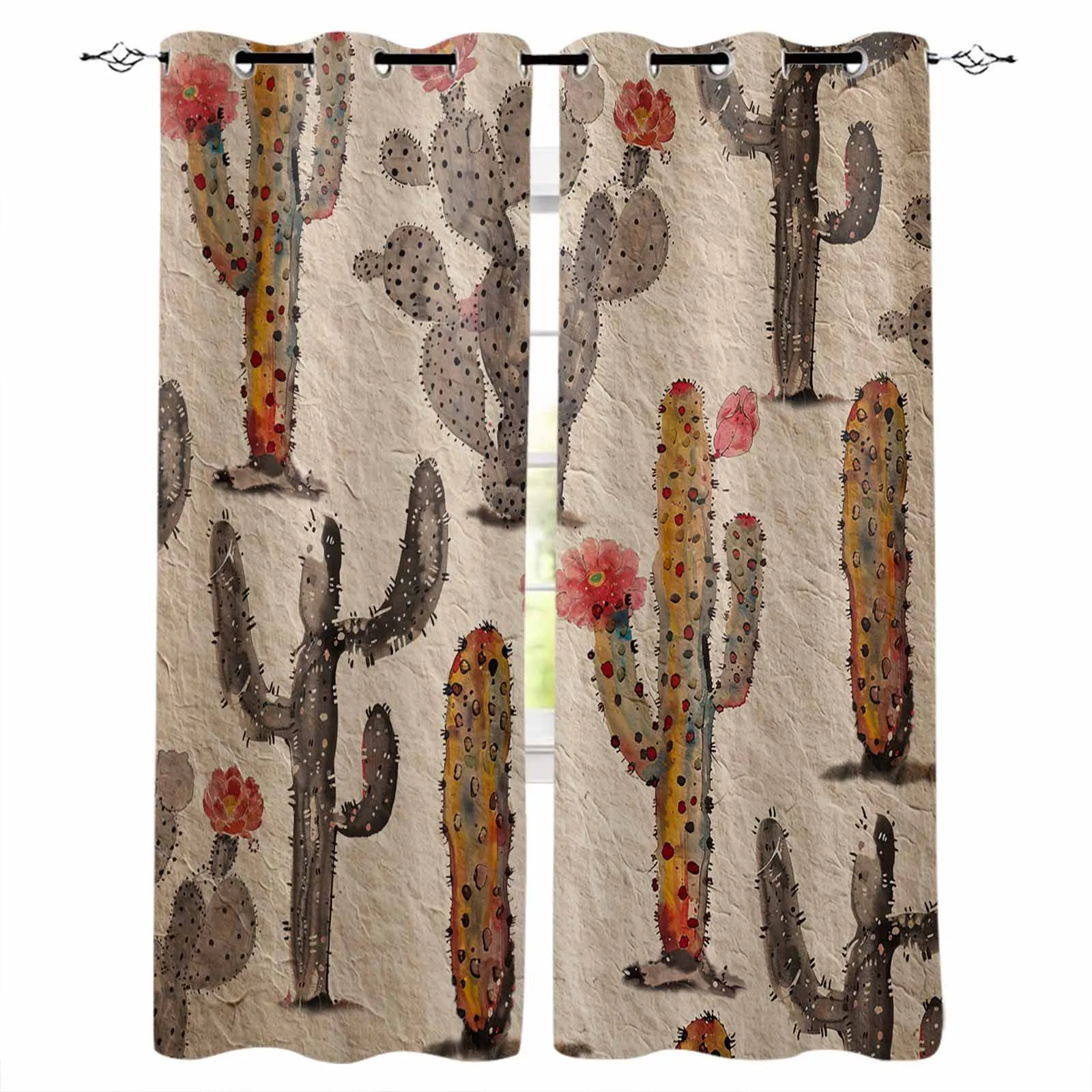 

Cactus Flower Watercolor Curtains for Living Room Window Decoration Curtains in Home Kitchen Luxury Bedroom Drapes