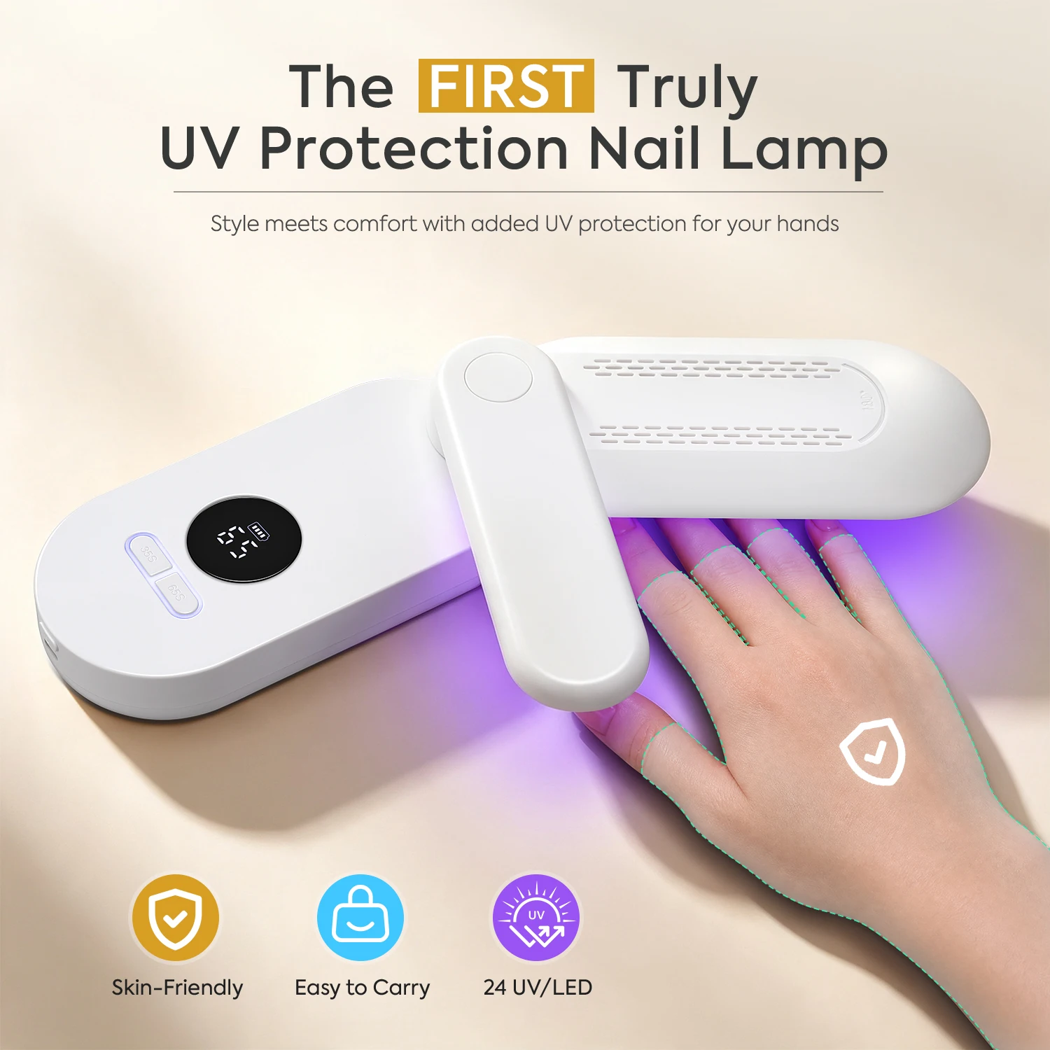Nail Light Cordless UV Light for Nails, 180 Degree Rotatable LED Nail Dryer, UV‑Protection UV Nail Lamp, Portable Nail Tools