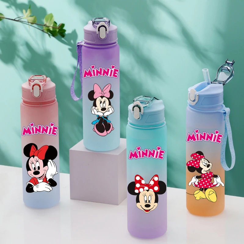 Minnie Straw Water Cup Bottle Sports Mickey Mouse Water Bottle 750Ml Large Capacity Camping Drinking Water Cup Christmas Gifts