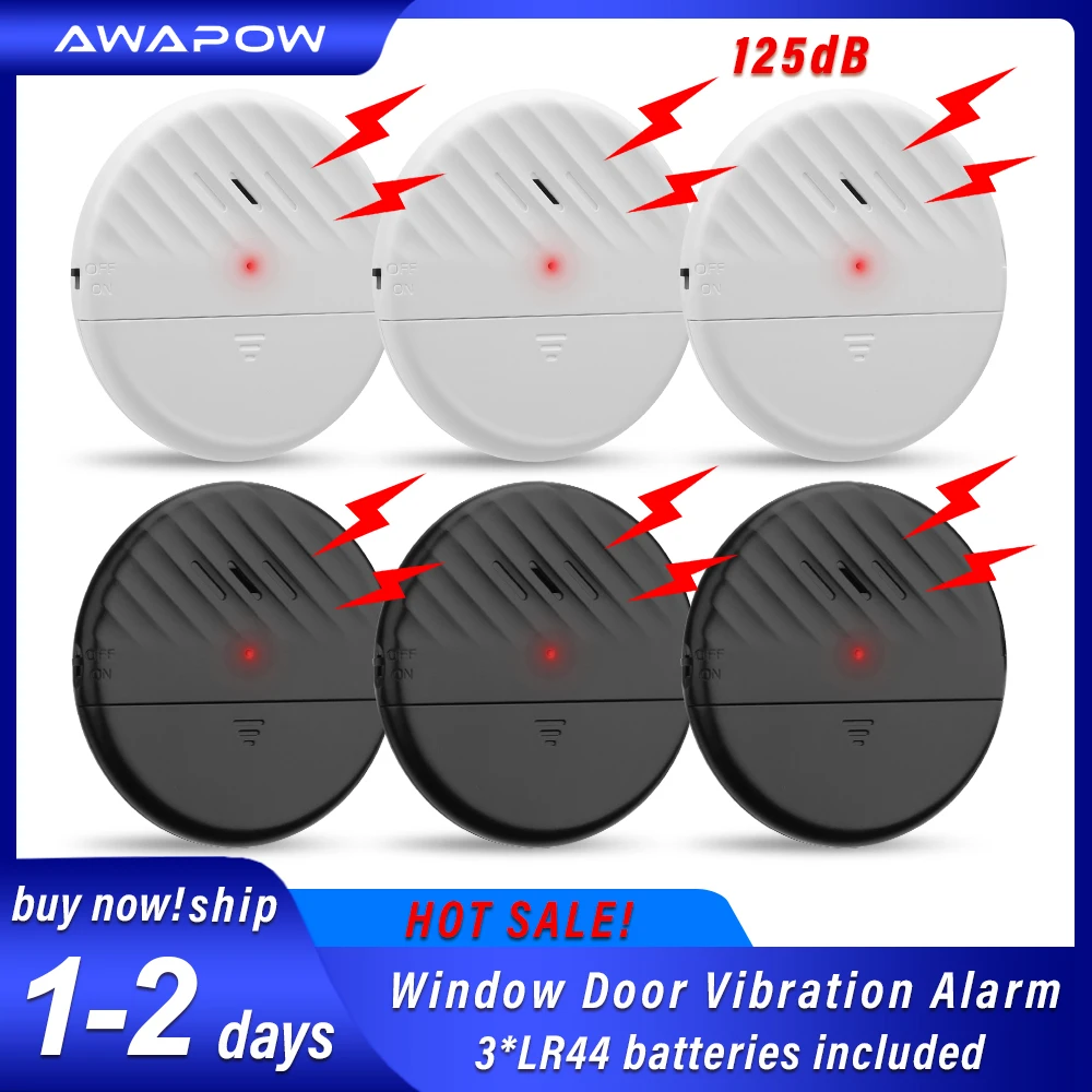 Awapow Wireless Window Door Vibration Sensor 125dB Glass Break Vibration Burglar Sensor Alarm Home Safety Alarm Detector System