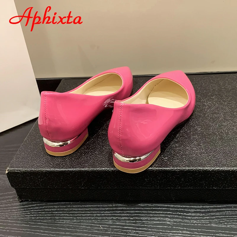 Aphixta Orange New Spring Autumn Shoes Woman Pointed Toe Flats Heels Patent Leather Slip On Fashion Loafers Plus Big Size 46