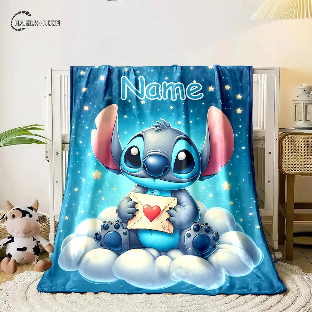 Custom Name Personalized Blanket Disney Stitch Printed Blanket for Sofa Bed Cover Blanket Suitable for Birthday Christmas Gifts