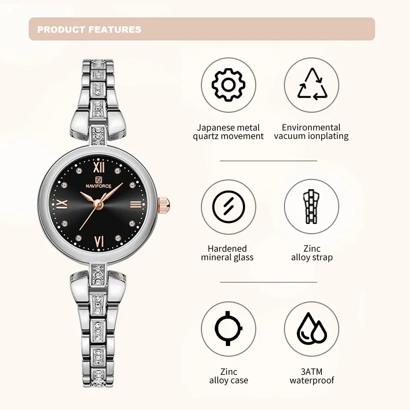 Women Watch NAVIFORCE Business Elegant Wrist Watches for Ladies Sports 30m Waterproof Quartz Female Fashion Clock Gifts for Girl