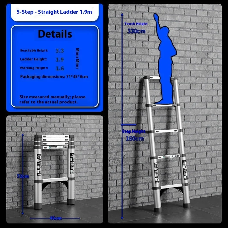 Verdickte gerade Leiter aus Aluminiumlegierung. Multifunktionale Teleskop-Fischgrätenleiter. Haushalts-Hebe- und Klappleiter