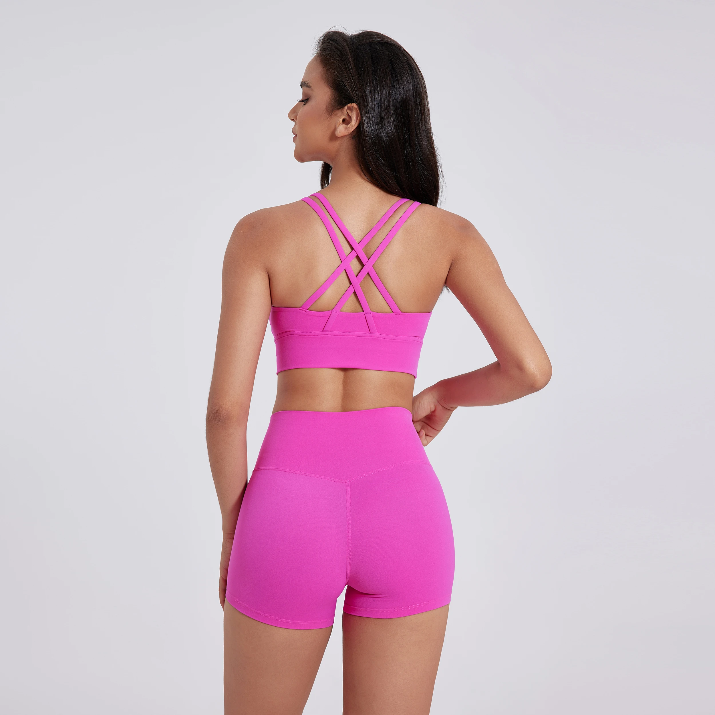2 Piece Yoga Clothes Women\'s Tracksuit Athletic Wear Fitness Suit Gym Workout Push Up Clothes Sports Bra Yoga shorts Suit