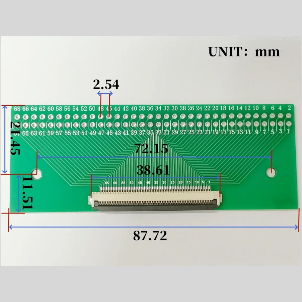 1Pcs FFC/FPC adapter board 68pin 0.5MM to 2.54MM Test board Soft cable adapter board