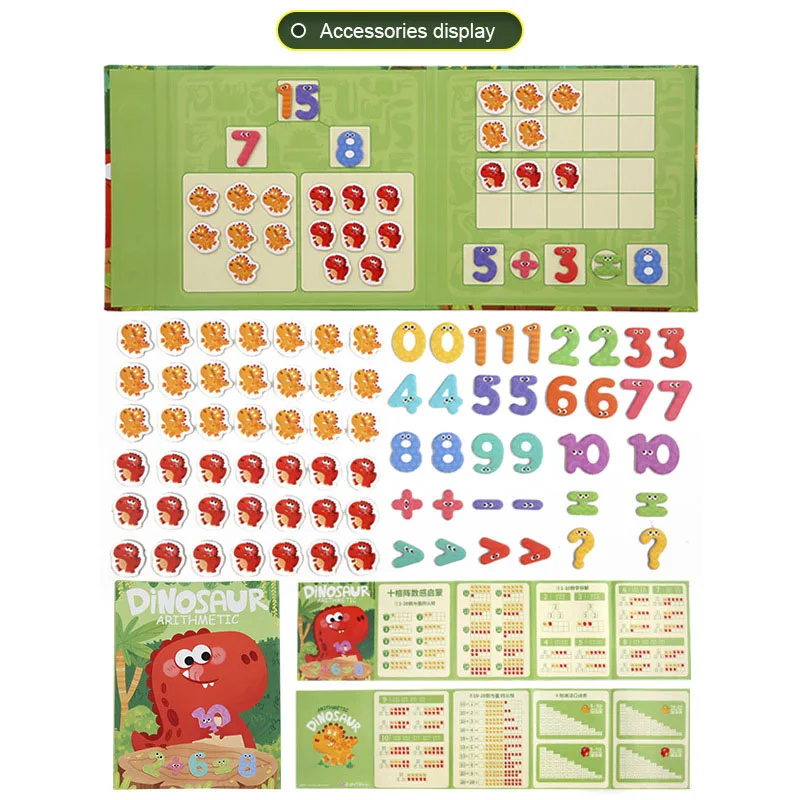 Crianças montessori jogos dinossauro magnético aritmético livro matemática adição subtração decomposição brinquedos matemáticos educativos