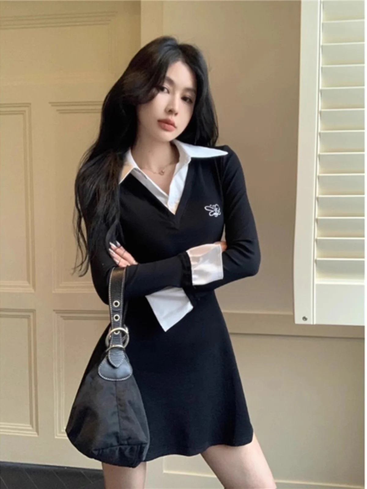 Colletto coreano chic ort Dr Donna Primavera Autunno Nuova vita Cinching Cappotto dimagrante Partita interna Gonna grande Gonna a trapezio