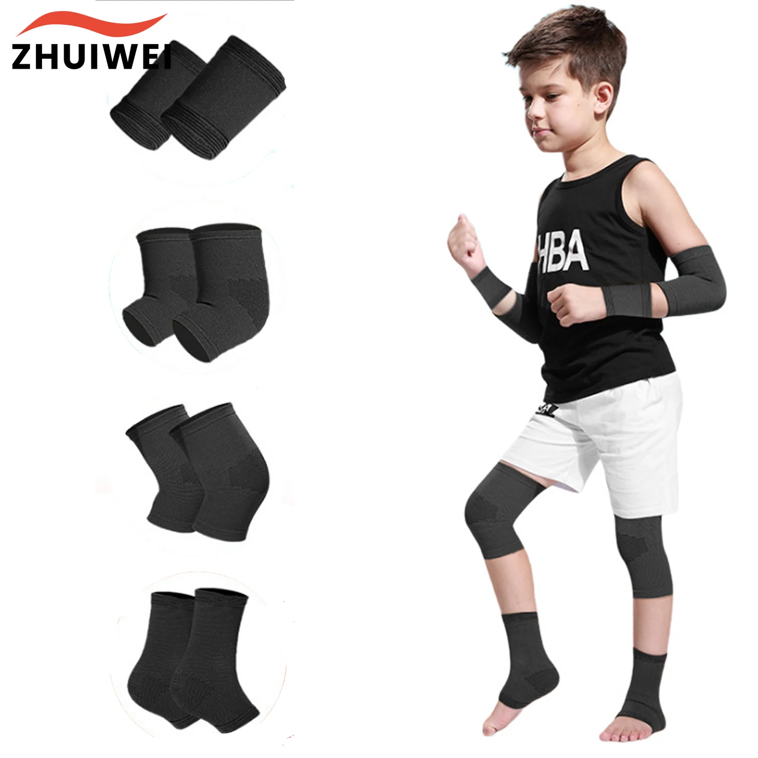 1 Pair Kids Sports Knee Pads Elbow Pads Wrist Guards Ankle Brace Boys & Girls Kids Knee Pads for Basketball Volleyball Sports