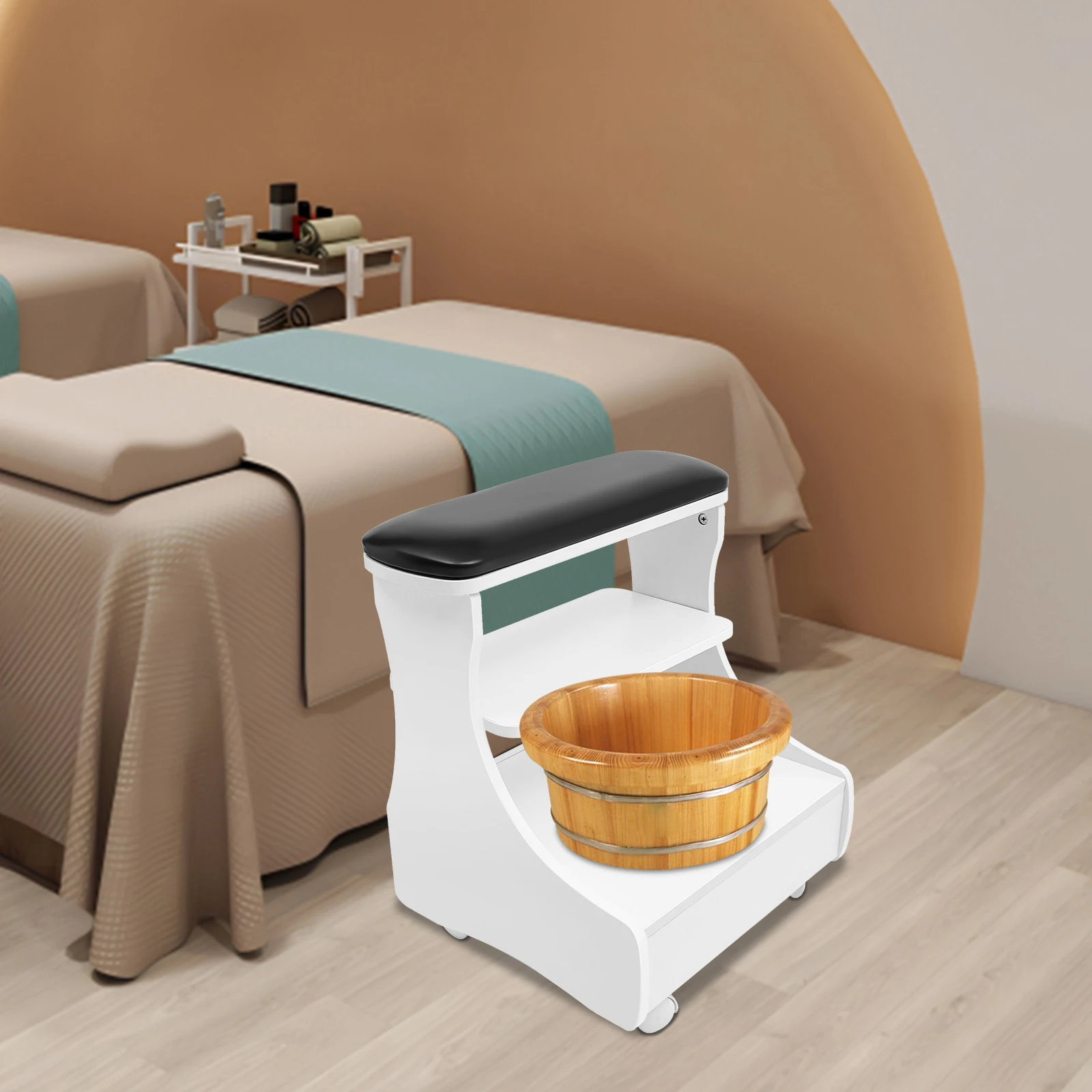 Foot Rest Pedicure Manicure Funiture Salon Nail Foot Trolley Cart Manicure Pedicure Cart Footbath Stool with Wheels image 3