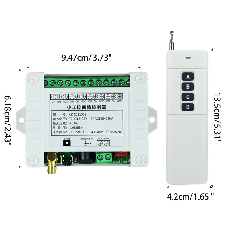 3000M Long Range DC 12V 24V 4CH RF Wireless Remote Control Switch 315/433MHz Remote Control Switches Transmitter Receiver