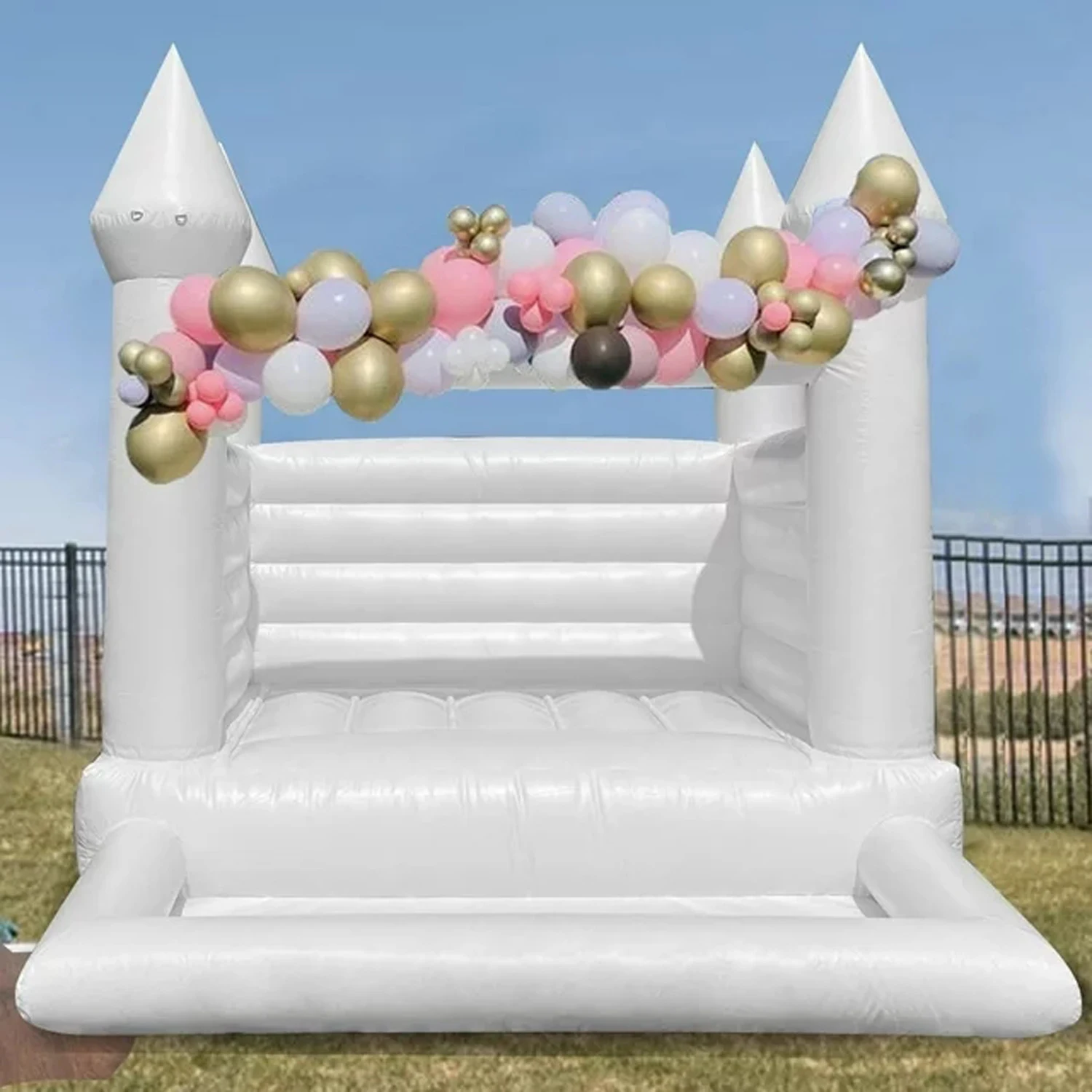 Commercial White Wedding Bounce House Inflatable Combo Bouncy Castle พร้อม Pvc ทั้งหมดสําหรับเด็กและเด็กวัยหัดเดินในร่มกลางแจ้ง