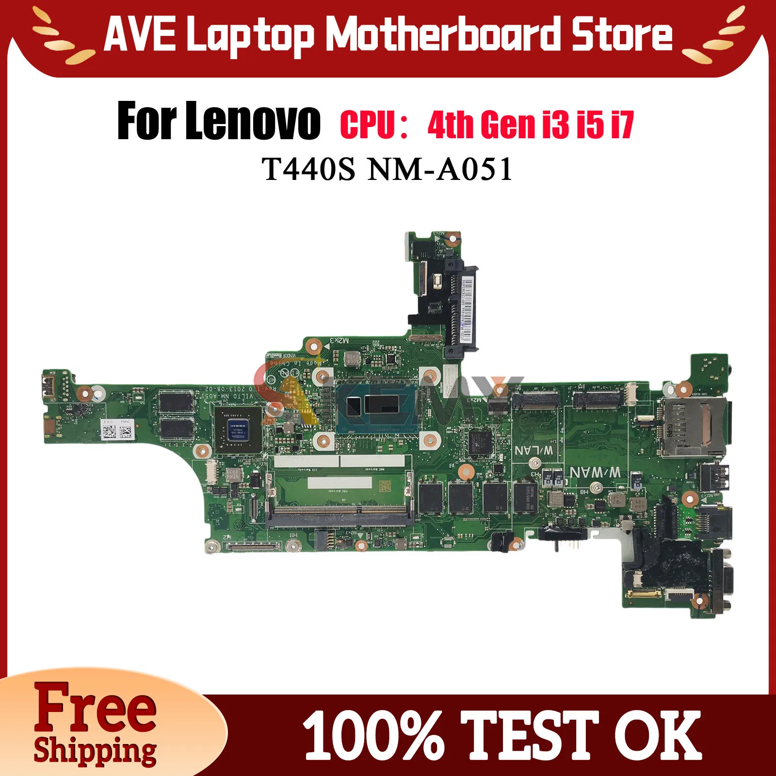 

NM-A051 For Lenovo ThinkPad T440S Laptop Motherboard with i5 i7 4th Gen N14M-GS-S-A1 GPU 100% Fully Tested