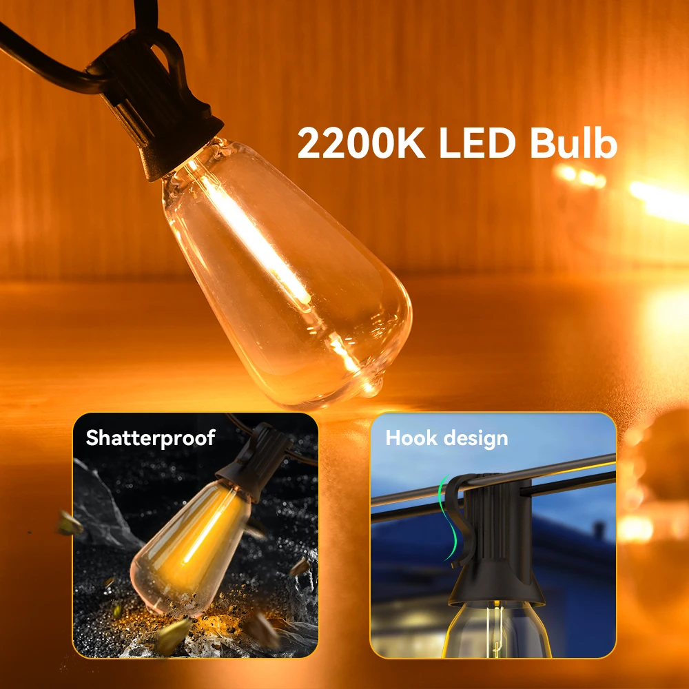 ST38 Garland Light String Outdoor  Waterproof Shatterproof LED Bulbs 2200k Fairy Decor Lights for Wedding Spring Festival Garden