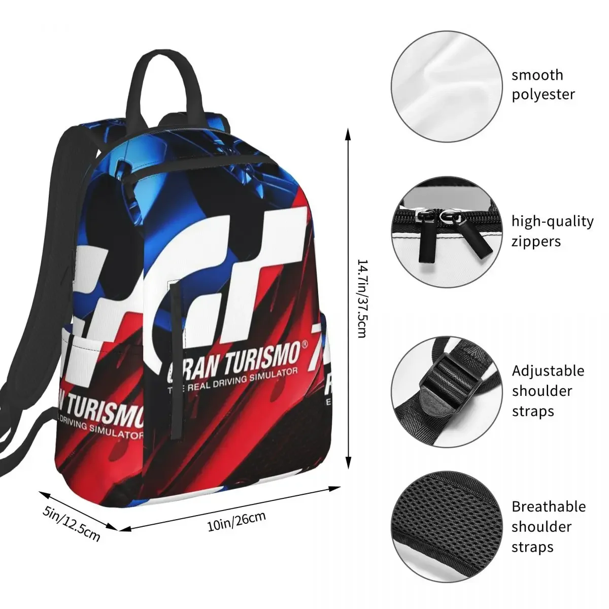 Gran Turismo Backpack Student BookBag Kids School Bag Computer Shoulder Bags Men Women