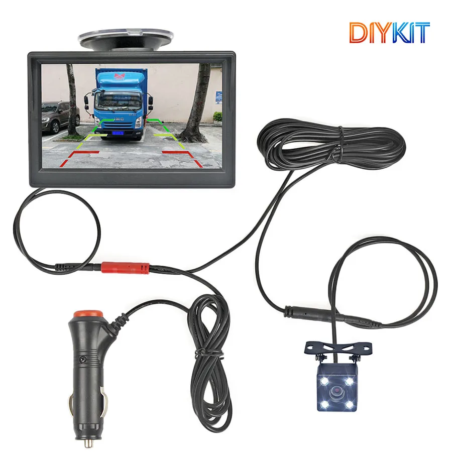 DIYKIT 5inch TFT LCD Screen Car Monitor Vehicle Rear View Reverse Backup Car LED Camera Video Parking System Easy Installation