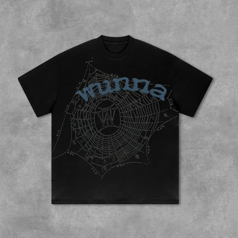 Spider Worldwide X Gunna Wunna Graphics Cotton T-Shirt Men Y2K Summer Short Sleeves Vintage Oversize Tshirt Streetwear Women Top