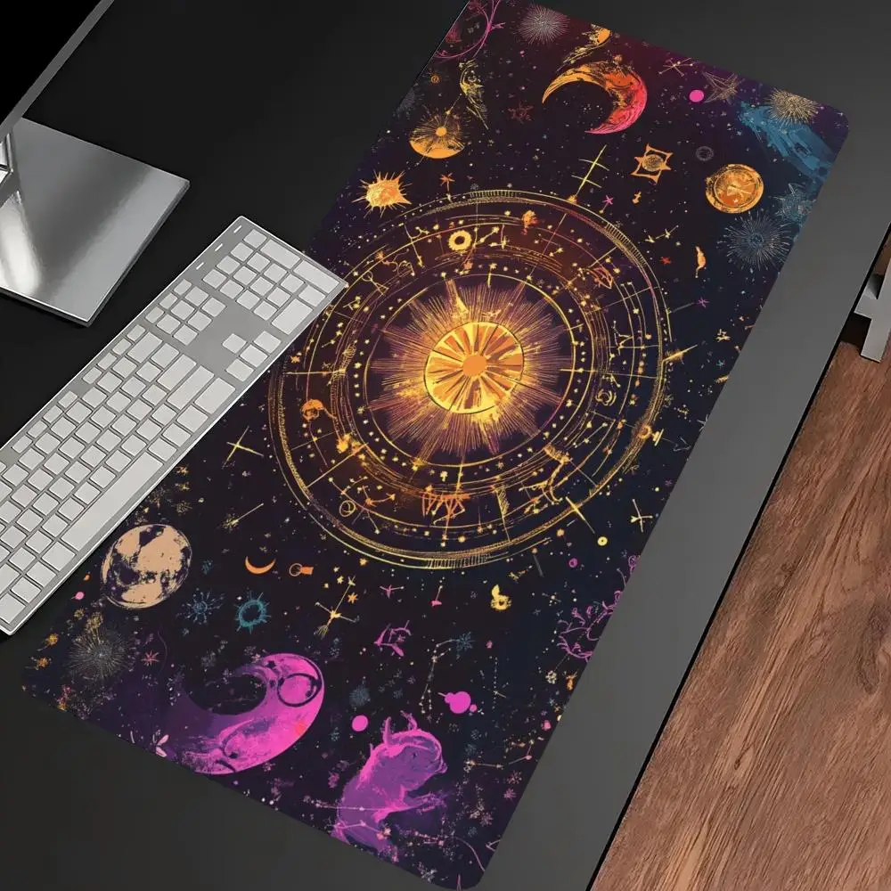Zodiac Moon Star Extended Gaming MousePad Non‑Slip Desk Surface Purple Cosmic Galaxy Art Print For Gaming And Office Accessories