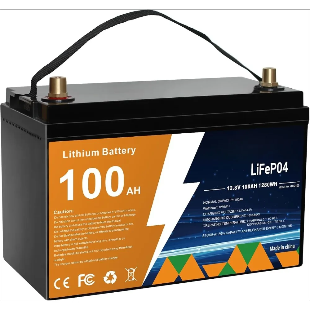 

Lithium Battery 12V 100Ah LiFePO4 Battery 6000+ Deep Cycle Rechargeable Batteries for Trolling Motor/Golf Cart/Solar and Wind