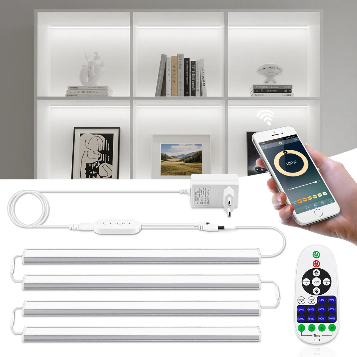 30CM/40CM/50CM LED Light Bar RF Remoter/Bluetooth APP Control 12V 2/4/6pcs Dimmable Lamp Tube CRI80 Kitchen Night Light,EU Plug