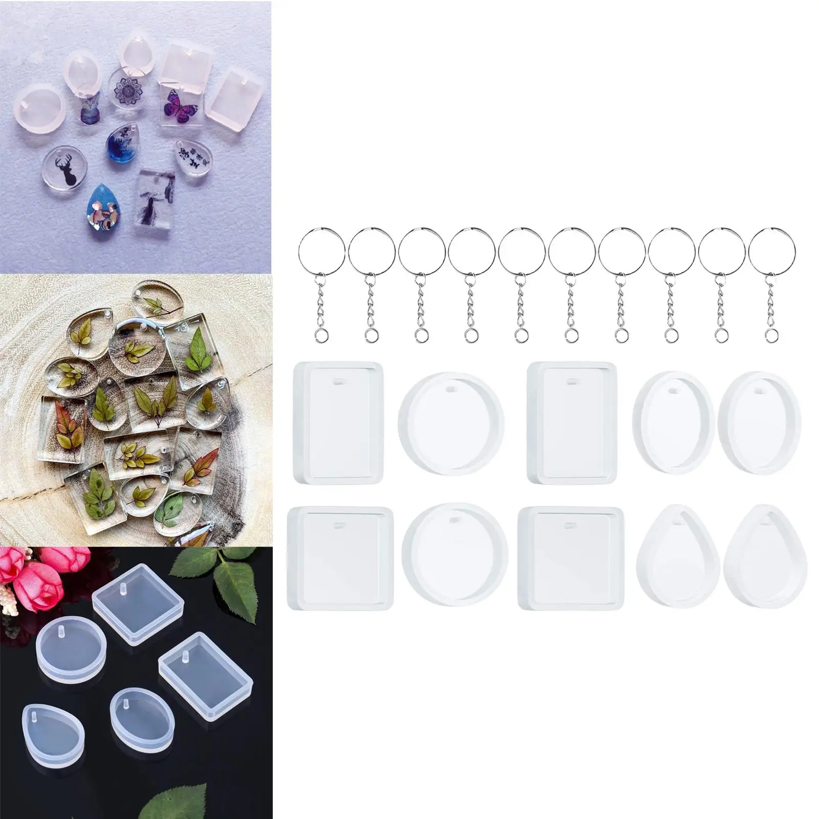 20 Pieces DIY Keychain Pendant Casting Drop Shape with Keyrings 5 Shapes for Keychain Pendants Crafts Gifts