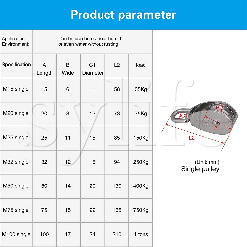 M20 Rvs 304 Single Wheel Swivel Rukken Katrol Blok 20Mm
