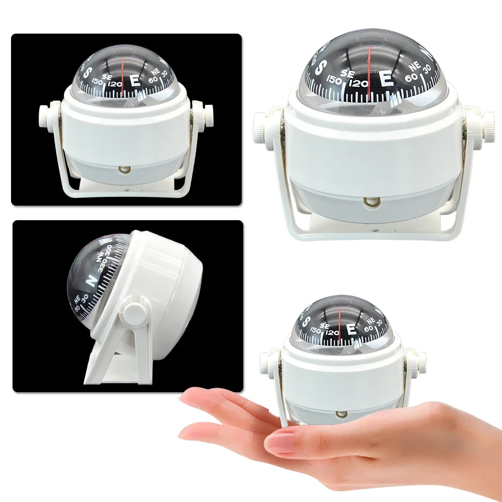 بوصلة الملاحة دوران 360 درجة مقاوم للماء ABS البحر التمحور مركبة بحرية بوصلة أبيض/أسود الكرة على شكل بوصلة السيارة