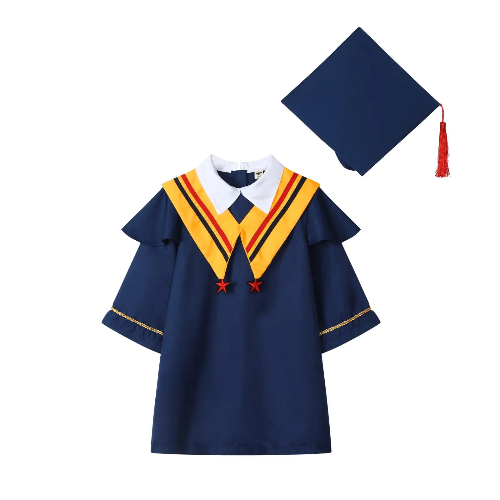 2024 Kind Abschluss Kleidung Anzug Kindergarten Kind Kleinkind Abschluss kleid Vorschule Abschluss kappe Kleid Zeremonie Outfit