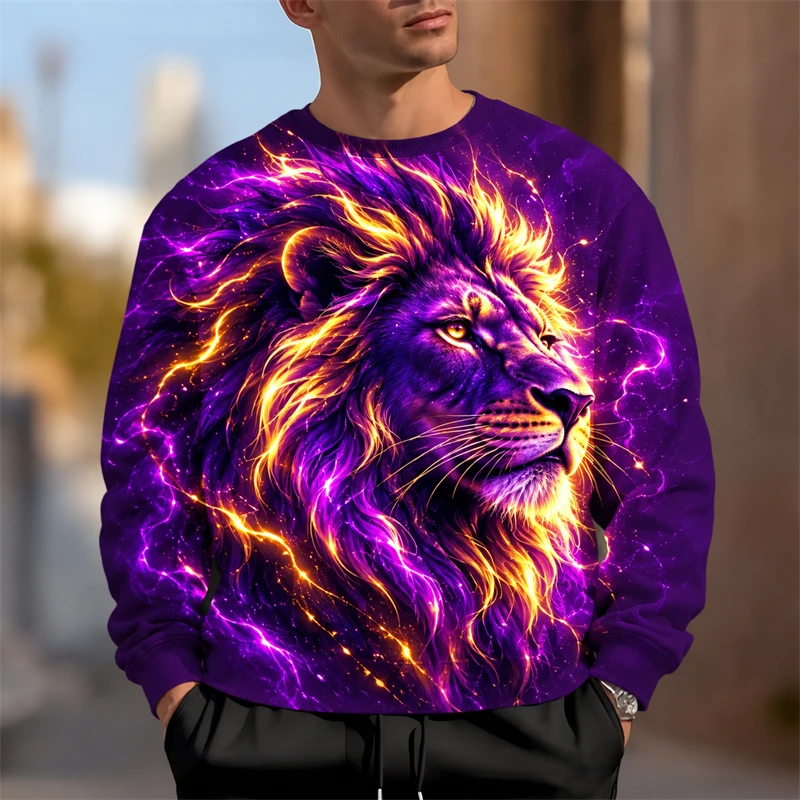 Fashion Lion Sweatshirt Graphic 3D Print Animal Graphic Unisex Long Sleeve Casual Pullover Streetwear Fashion Autumn Y2k Tops