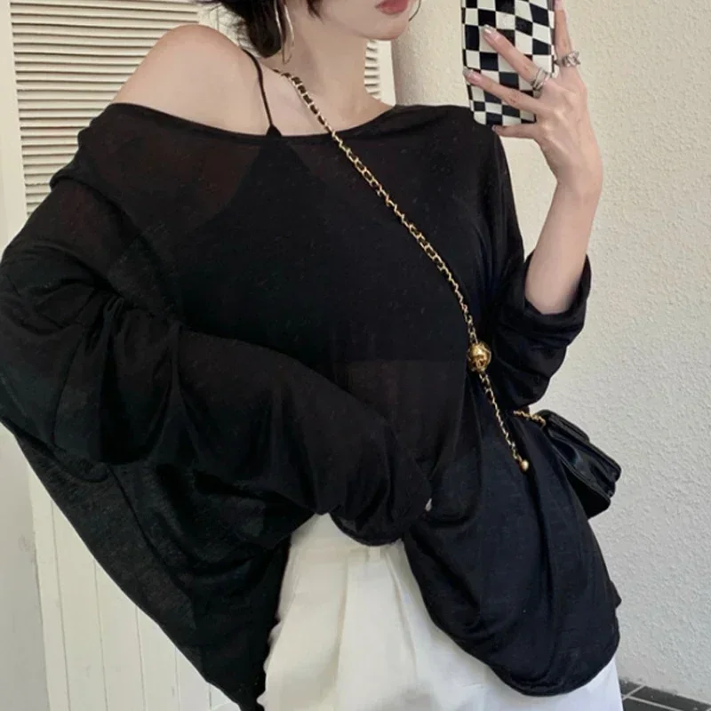 Locker sitzender Cardigan aus Eisseide für Damen, schulterfreies, transparentes Überwurf-Top, Sonnenschutz für den Sommer, UV-Schutz, lange Ärmel, lässig, für Strandurlaub – Detail 11