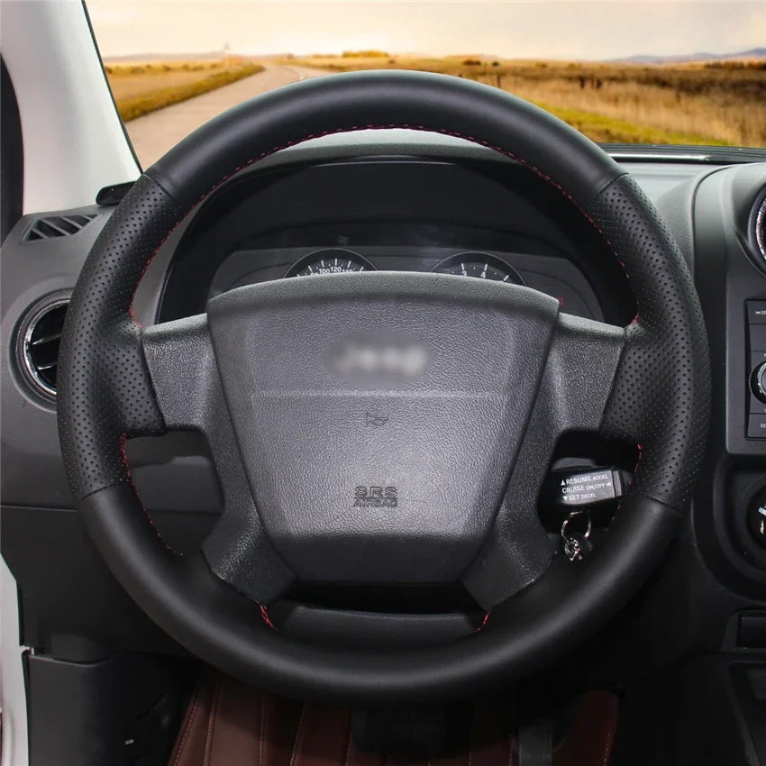 

Hand-Stitch Non-slip Durable Black Leather Steering Wheel Cover for Jeep Compass 2006-2010 Patriot 2007-10 Interior Accessories