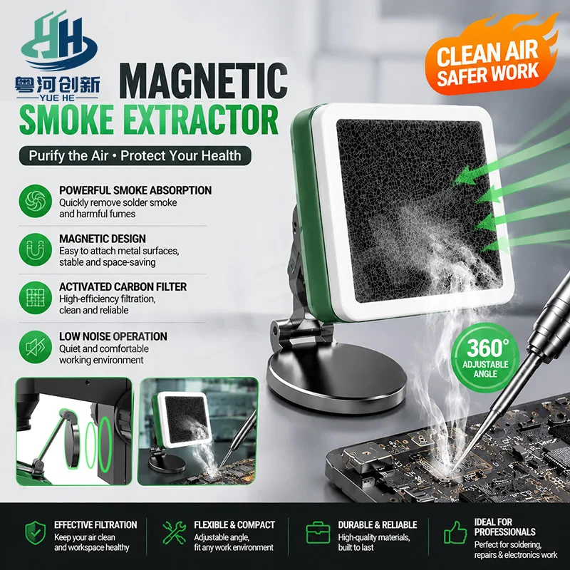 2UUL FE11 MagFan Magnetic Solder Smoke Extractor With LED Light Activated Carbon Filter For Phone PCB Soldering Repair Tools