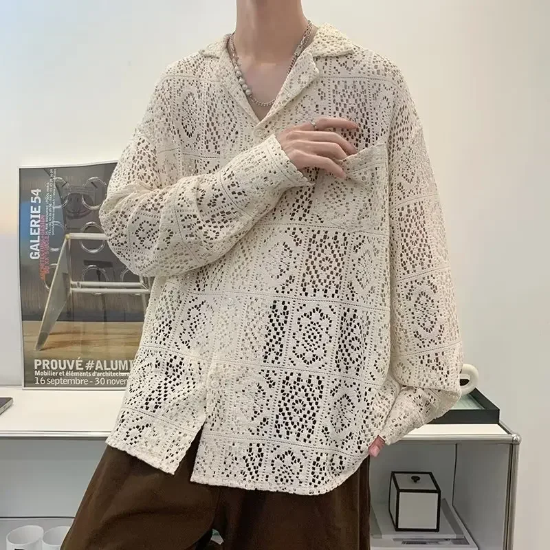 

Весна-лето 202, куртка-рубашка с полыми лацканами, корейский модный хулиган, крутой легкий топ для пары, универсальный солнцезащитный крем свободного покроя