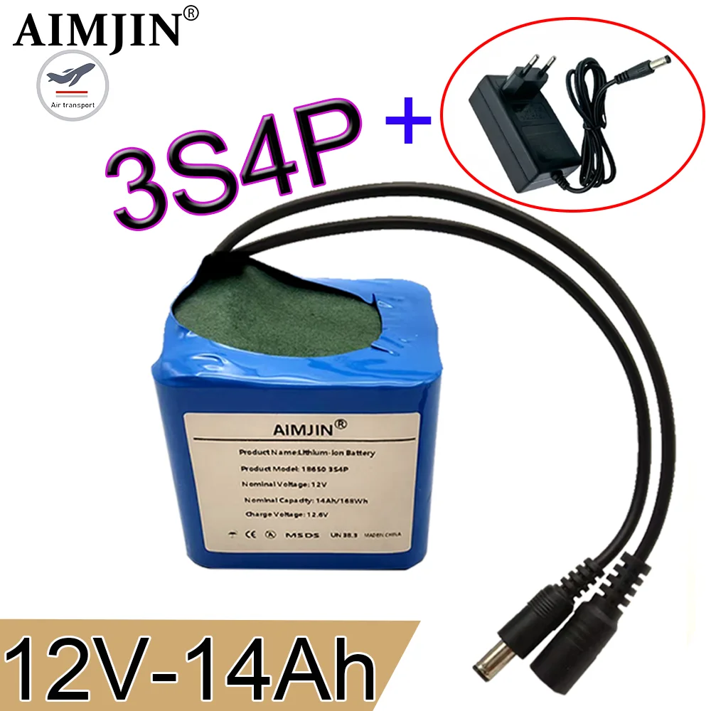 

12V 3S4P 14000mah battery 18650 Li-ion 14Ah Rechargeable batteries with BMS Lithium Battery packs Protection Board +Charger
