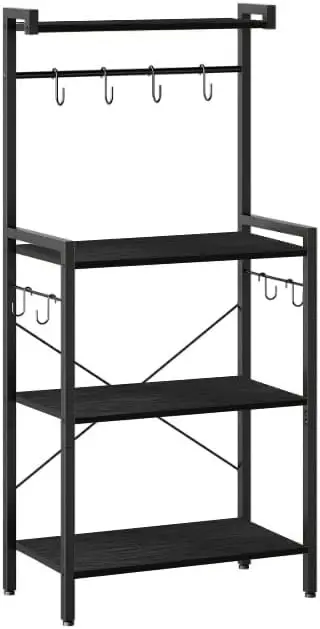 

4-х уровневая кухонная полка для хранения вещей с подставкой для микроволновой печи, S-образными крючками и регулируемыми ножками для небольших помещений черного цвета