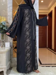 New African Muslim Zipper Dress Women Eid Autumn Abaya Middle Long Sleeve Robes Fashion Diamond Ladies Muslim Wear Ramadan Party