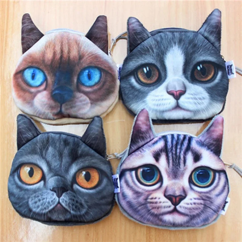 New Cute Cartoon Cat Wallet Coin Purse Storage Bag 3D Animal Cat Women Cosmetic Storage Bags For Kids And Adults