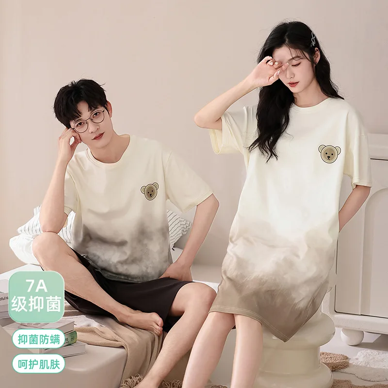 100% Cotton Nightdress Summer Couple Pajamas Breathable Skin-friendly Sleepwear home wear pyjama homme  pijama mujer Shorts