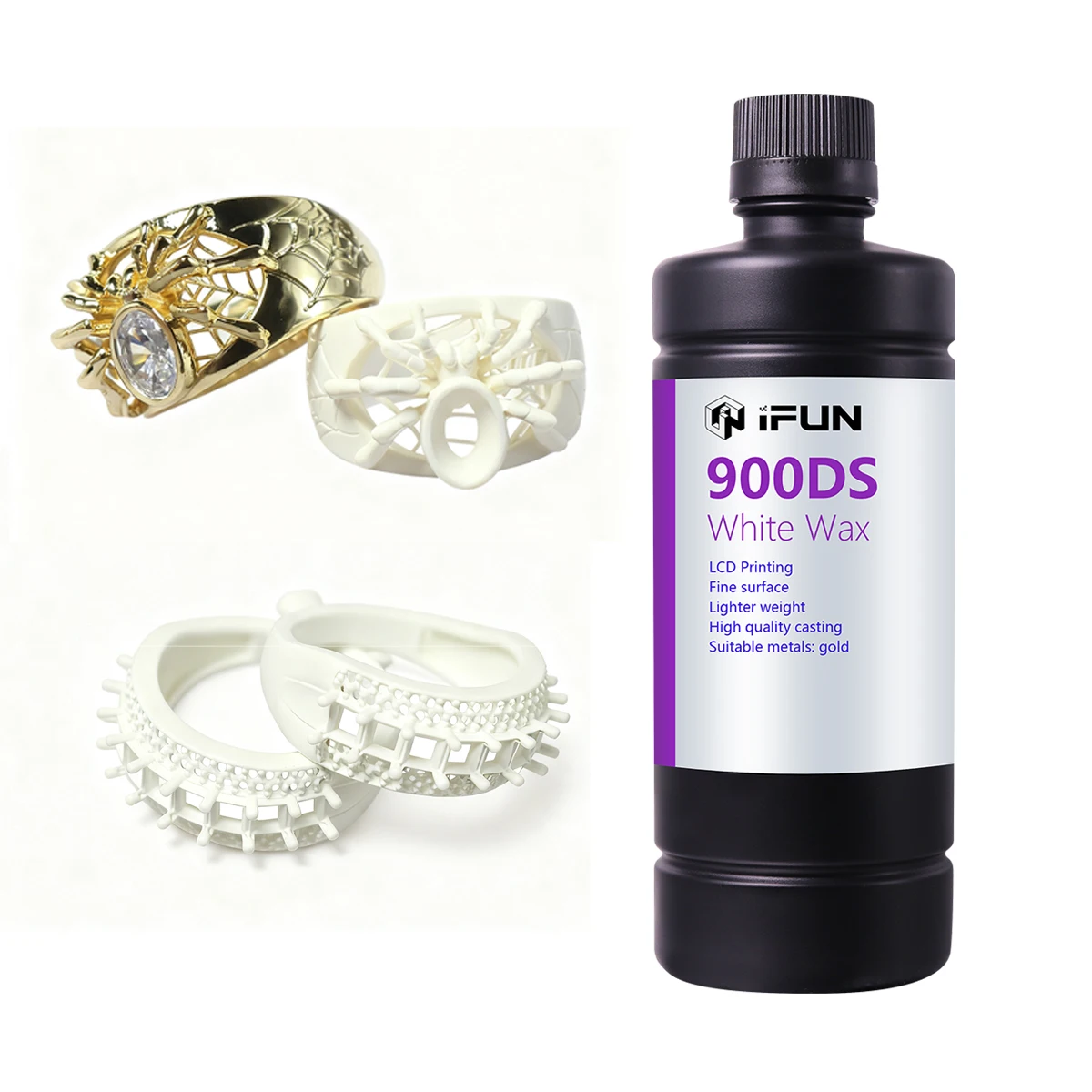 Aksesoris Printer 3D 900DS 14k Rose Gold dengan Resin Polimer Lilin Putih 405nm UV Direct Castable untuk Pengecoran Perhiasan