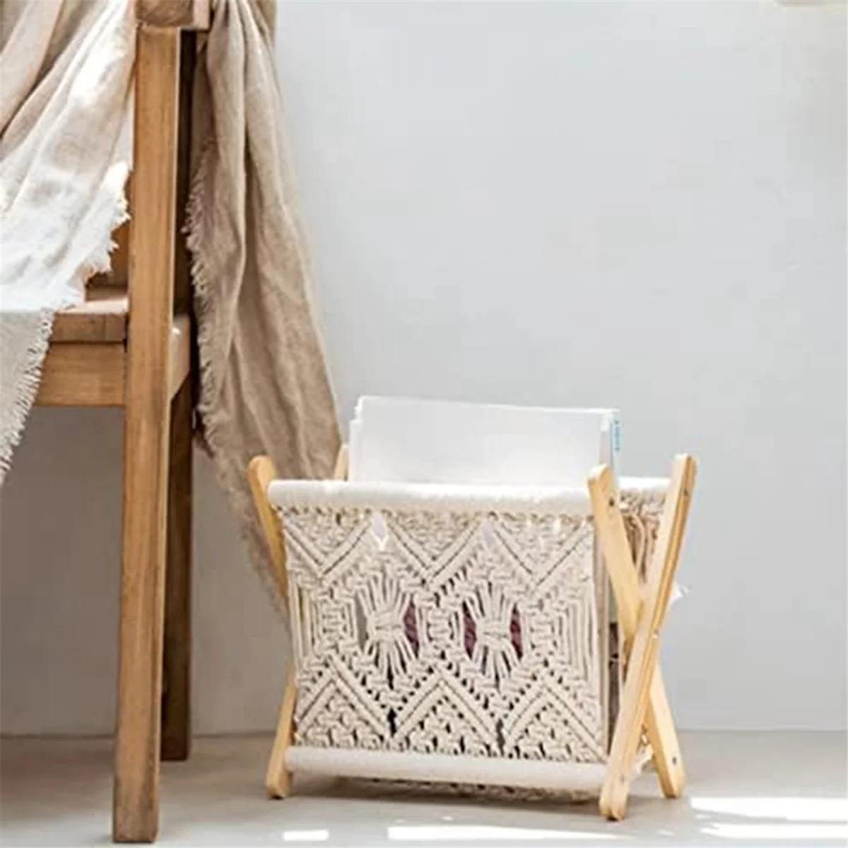 Boho Magazine Rack, Rope Woven Newspaper Rack, Magazine Baskets with Rope Fabric Design, Magazine Holder Storage