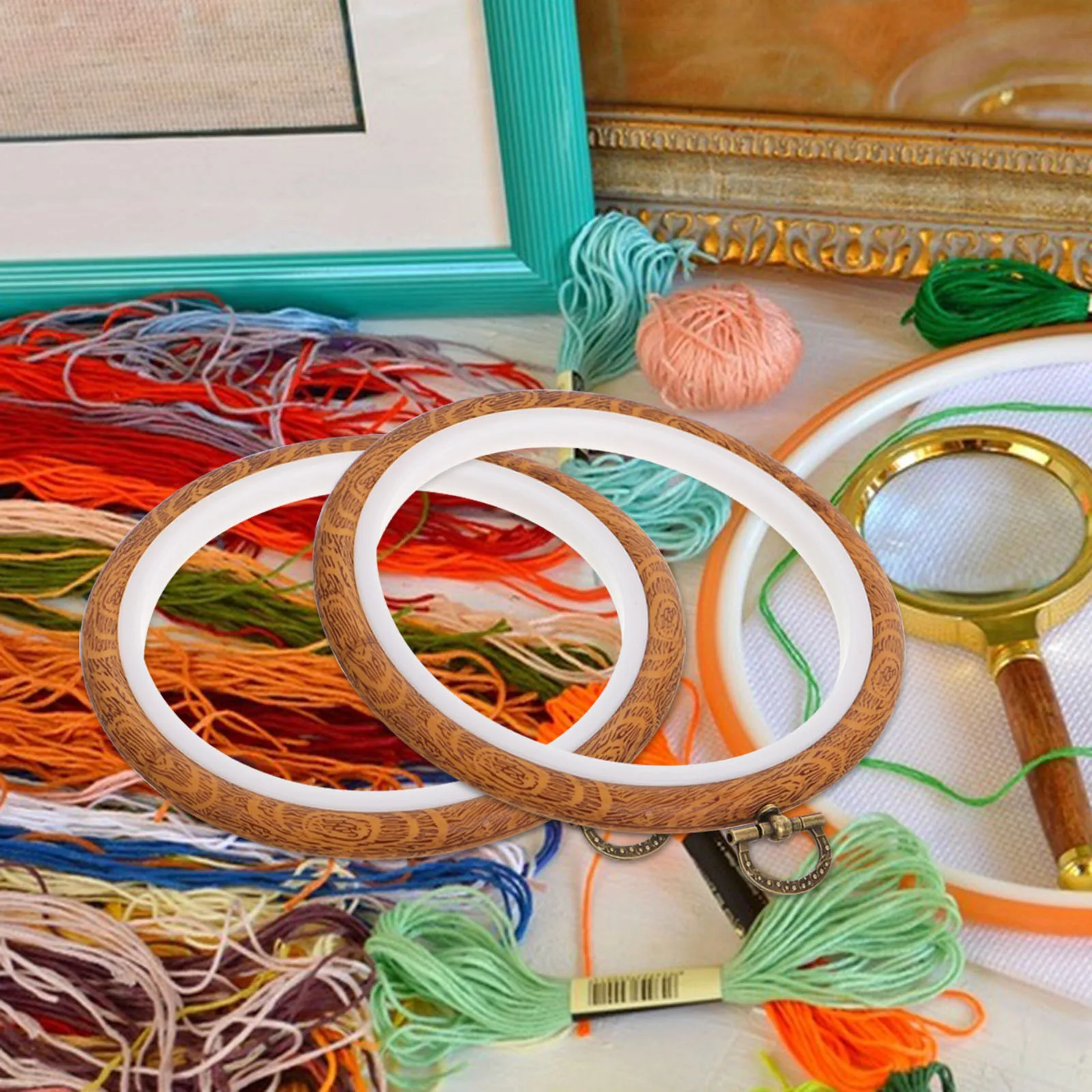 

10 PCS Embroidery Hoop Frame Cross Frames Stretch Display Circle Plastic Metal Craft nament Supplies Holder Tools