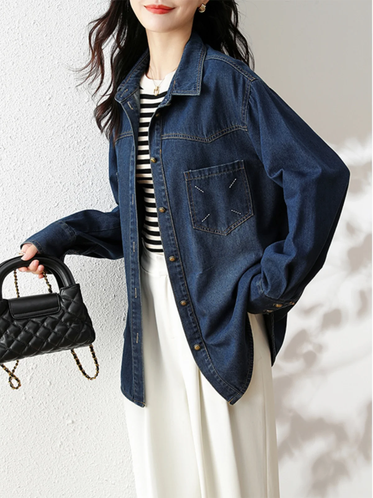 

Свободная женская джинсовая одежда irt Long Sve Многослойная верхняя одежда Весна Осень Новый дизайн на пуговицах Обычный тонкий