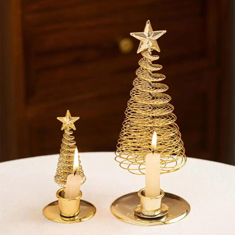 Practical Gold Christmas Tree Candlestick Metal Durable Pine Tree Candle Holder Stable Bottom Christmas Table Decoration Navidad