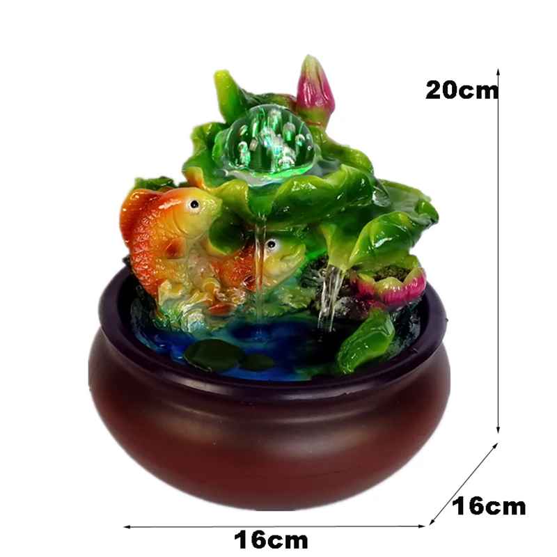 110/220V Resin Rockery Waterscape Lucky Feng Shui Led Water Fountain Home Office Desktop Spray Humid Decoration