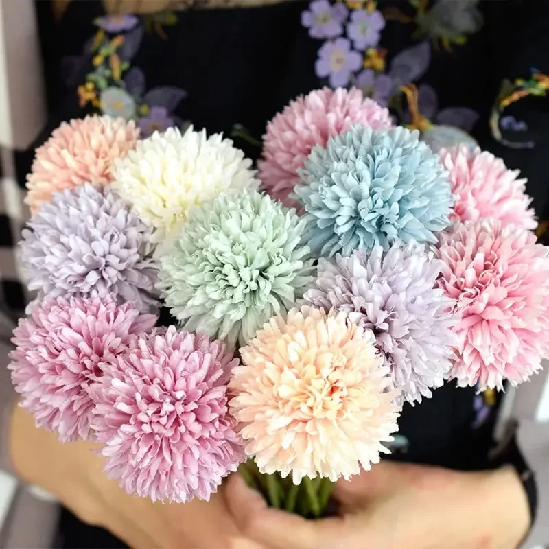 5pcs Artificial Dandelion Flowers, Fake Hydrangea Bridal Wedding Bouquet, Home Garden Party Wedding Decor, Winter Christmas Home