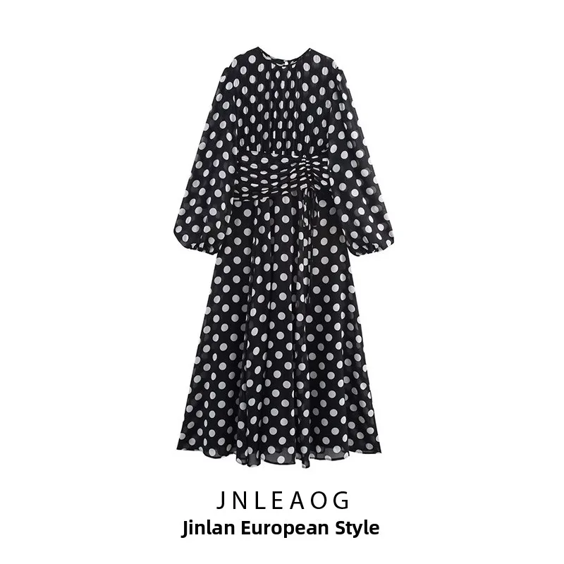 ファッショナブルなレトロ風ウエストシェイピングロングドレス 春の新作 レディース エレガントスカート Hライン ポリエステル繊維 シティ通勤