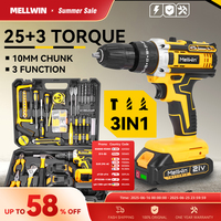 MELLWIN 25+3 Torque Electric Impact Drill 2 Gear Speed Adjustable Cordless Electric Screwdriver Power Tool For 21V-18V Battery