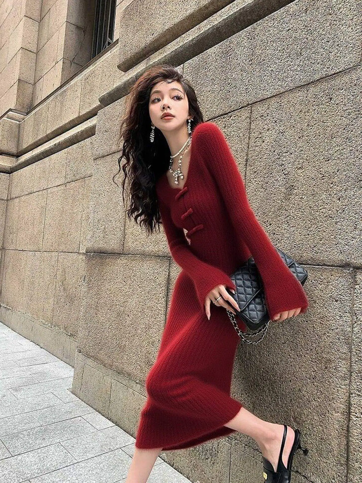 

Cisas New Year Red Sweater Dr Women's Winter Luxury High Waist Slim Fit T-irt Dr Polyester Fiber Long Sve roun...